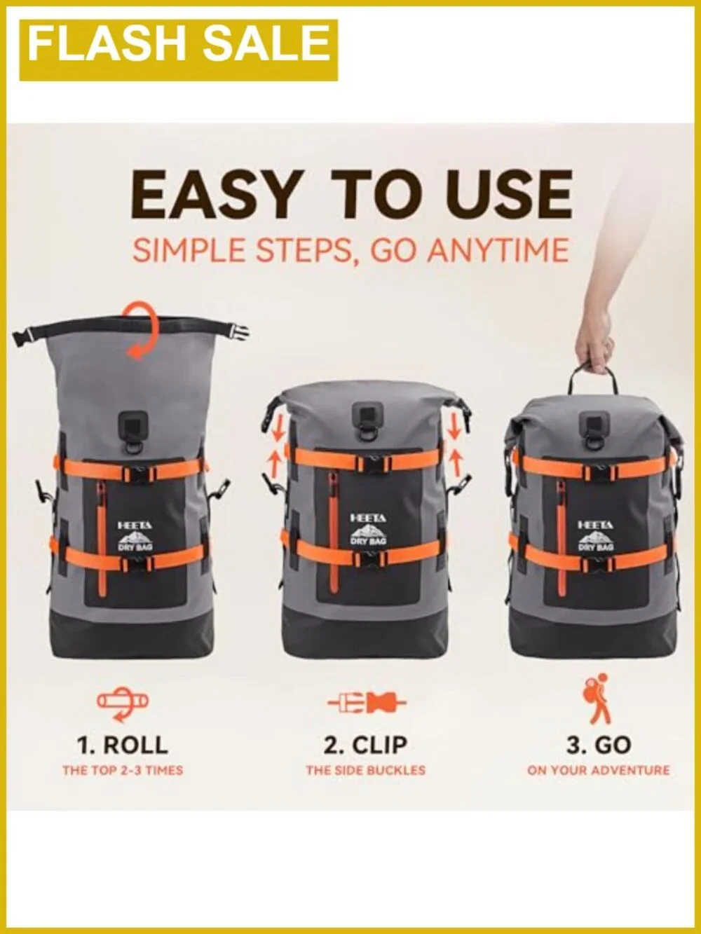 40L Waterproof Dry Bag Backpack 500D PVC Roll Top Heavy Duty Boating